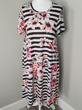 NWT Lularoe Jessie Striped Floral A-Line Dress w/ Pockets